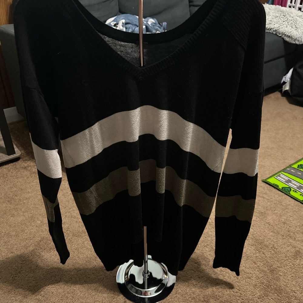 Poof! Black and White V-Neck Sweater